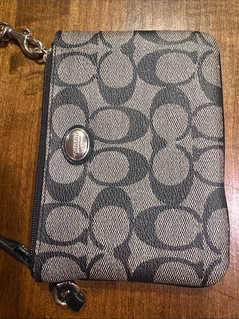 Coach Signature Canvas Wristlet in Black and Tan